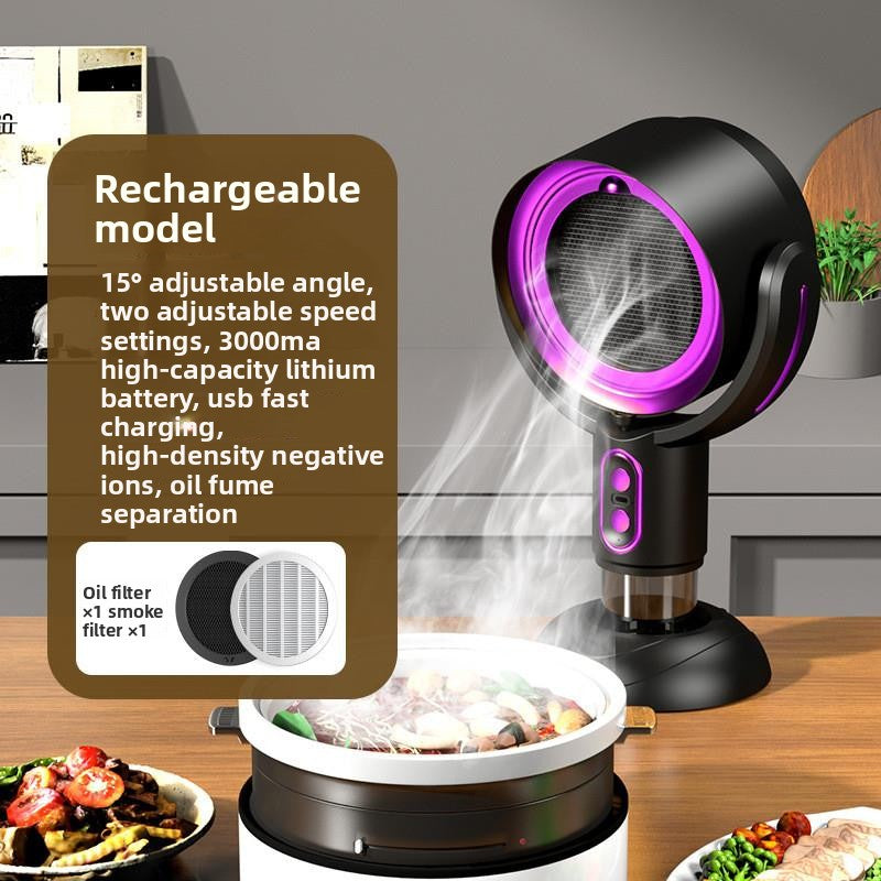 AirClean Pro – Oplaadbare Draagbare Afzuigkap | Dubbele Filtratie, Fondue & Barbecue, Goud & Paars