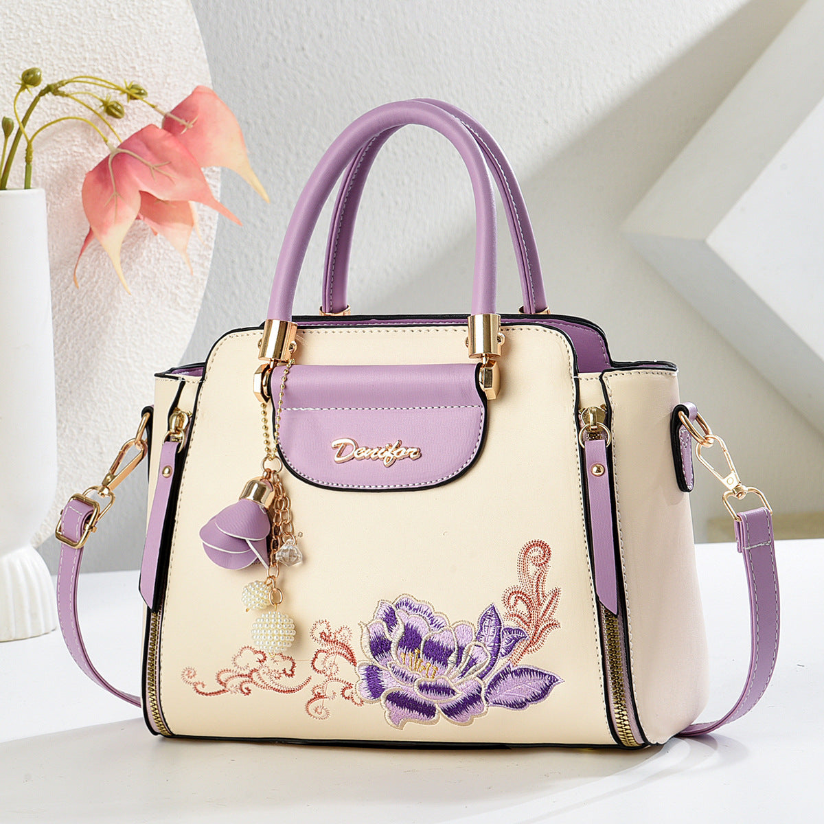Sac À Main Brodé Style Chinois Bandoulière Réglable