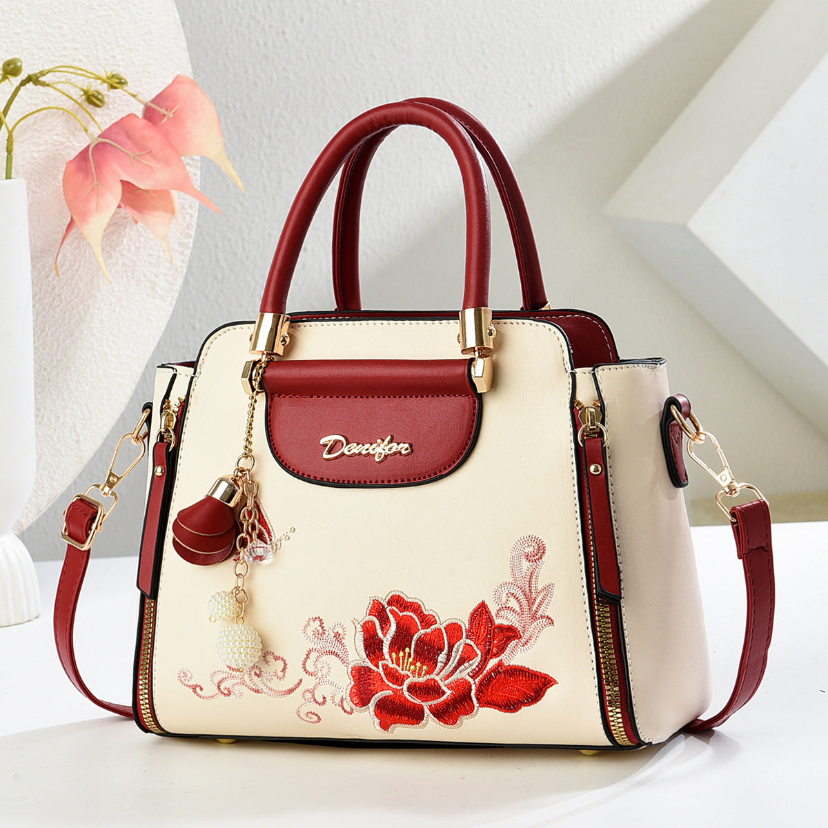 Sac À Main Brodé Style Chinois Bandoulière Réglable