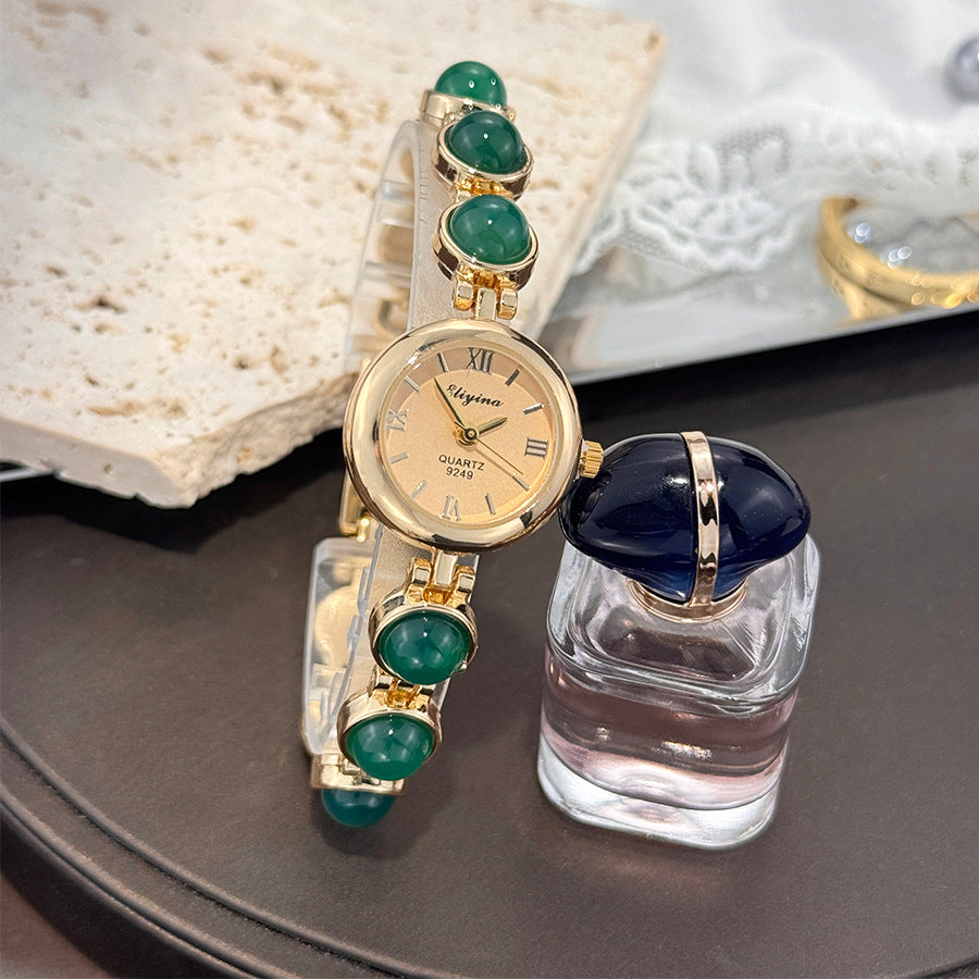 Montre Femme Vintage Quartz Bracelet Pierres Semi-Précieuses
