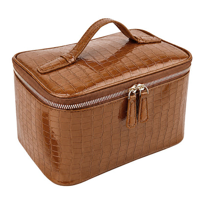 Trousse Maquillage Texture Croco PU Imperméable — Grande Capacité / 4 Coloris