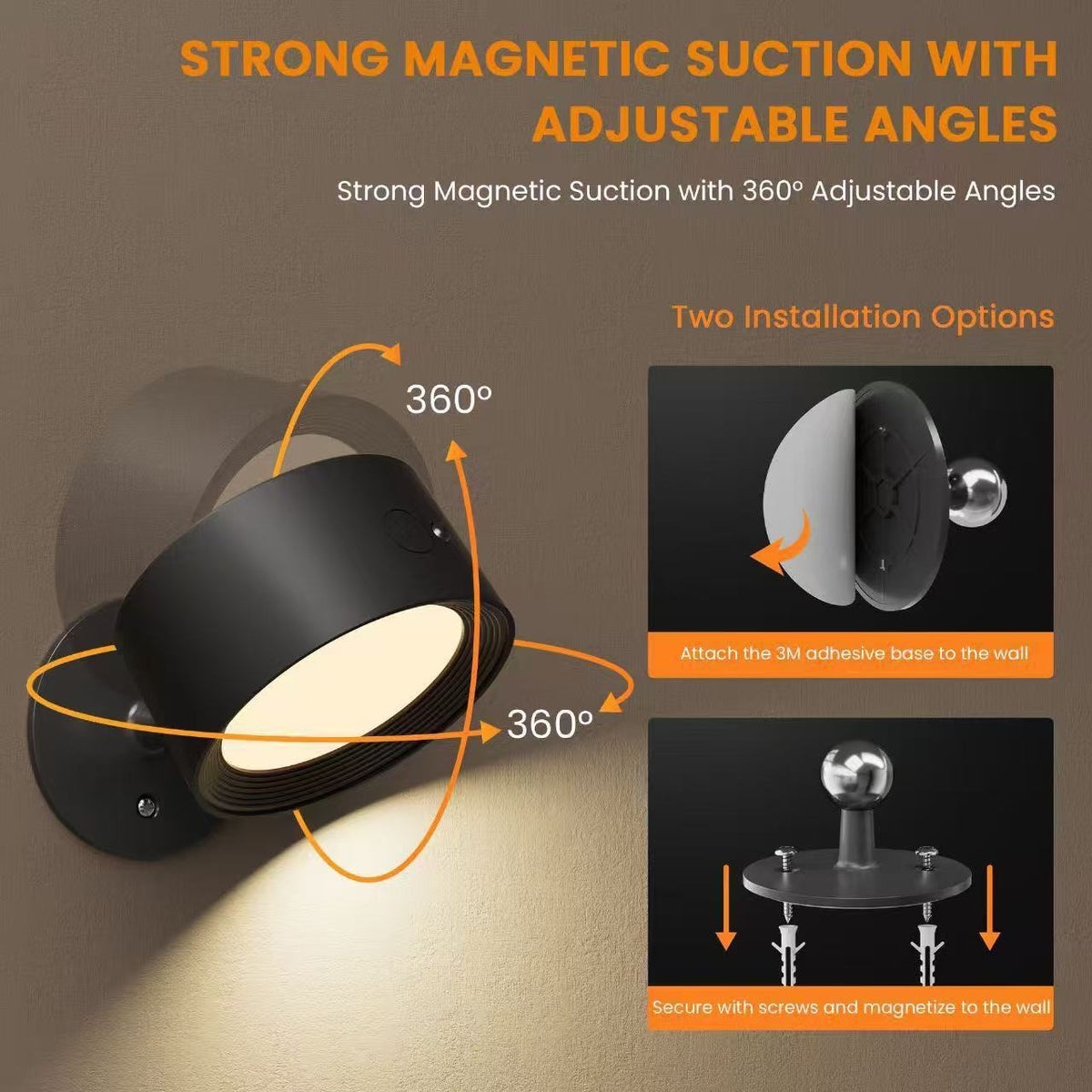 Applique Murale LED Magnétique Sans Perçage — Pack 2 / Télécommande / USB / IP65 / 6-12h