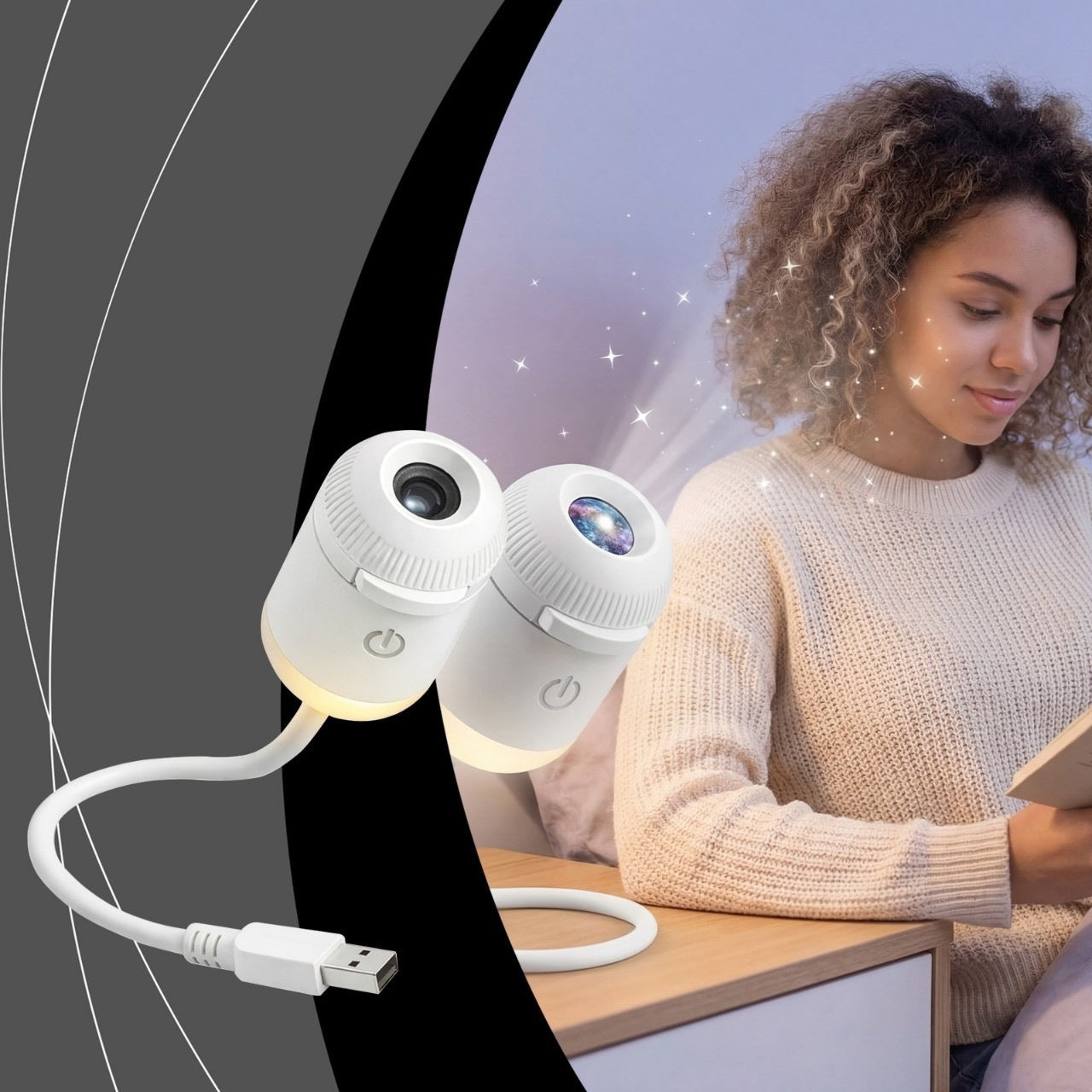 Veilleuse Projecteur LED Enfant — 24 Disques Images / Col de Cygne USB / Orientable