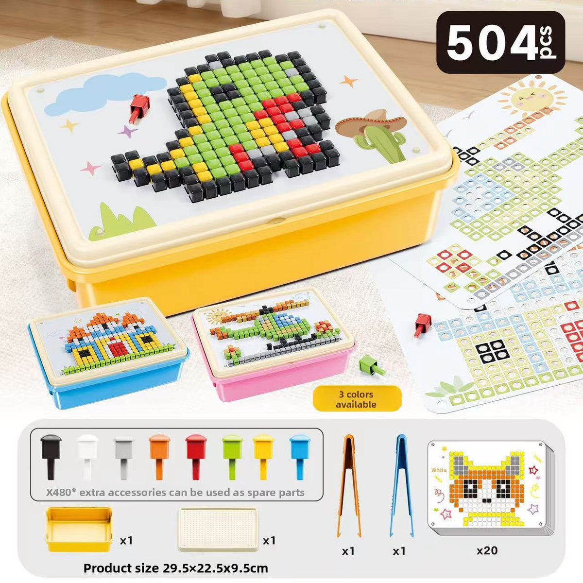 Puzzle Pixel Art à Clous Enfant — Kit Deluxe 504 Pièces