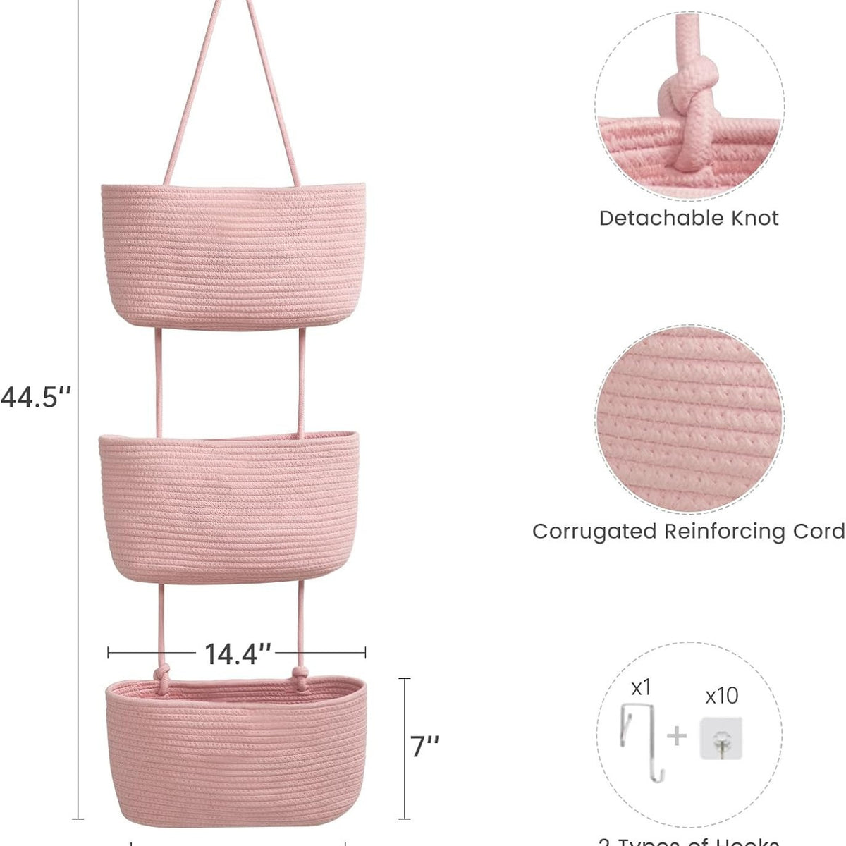 Panier Mural 3 Niveaux Corde Coton XXL — 4 Coloris