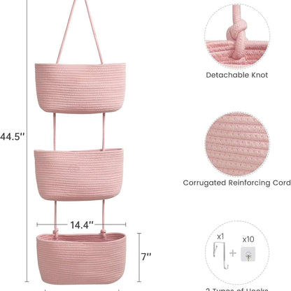 Panier Mural 3 Niveaux Corde Coton XXL — 4 Coloris