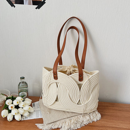 Sac Bandoulière Tressé Main Anneaux Ajourés