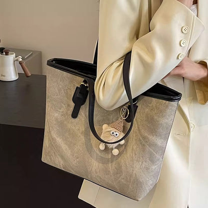 Tote Bag Marbré avec Peluche Mouton — 2 Coloris