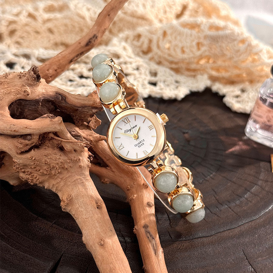 Montre Femme Vintage Quartz Bracelet Pierres Semi-Précieuses