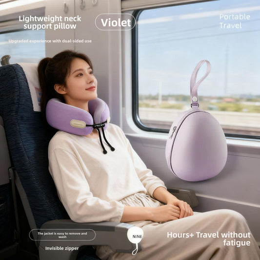 Oreiller de Voyage Cervical Mémoire de Forme — Tissu Ice Silk / Boîte Œuf / 4 Coloris