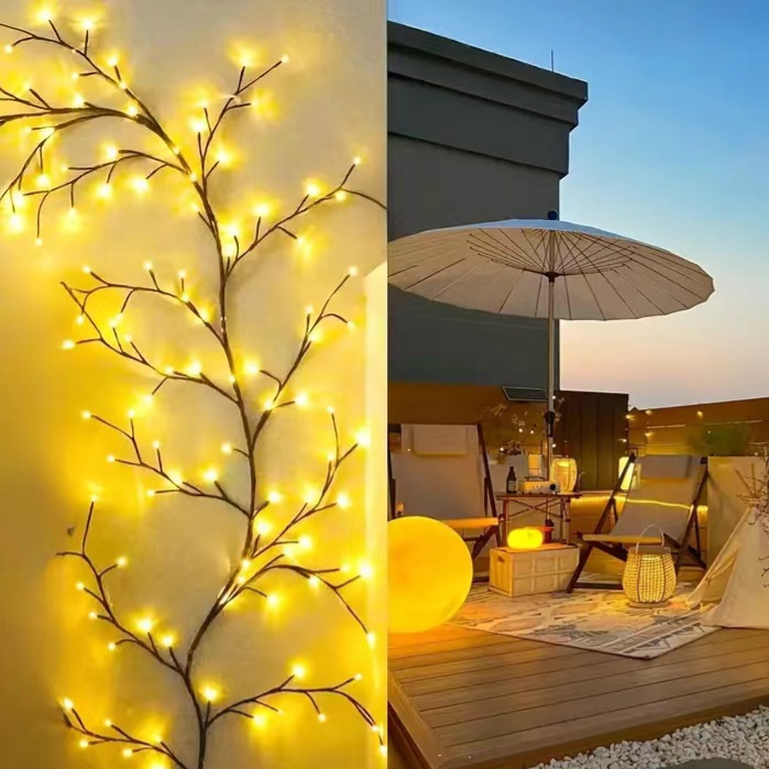Guirlande Lumineuse LED Branches de Rotin Flexibles — 144 LEDs / 2,3m / Télécommande