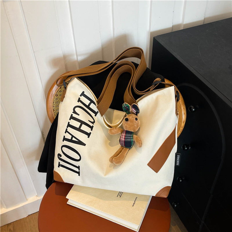 Tote Bag Canvas Style Japonais & Peluche Lapin — 4 Coloris