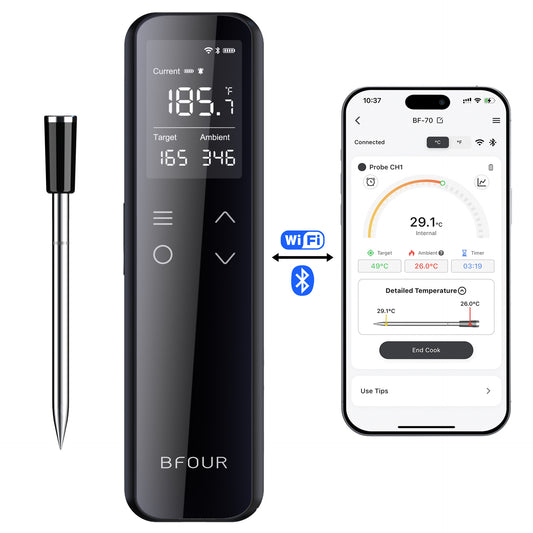 ThermoChef Pro – Thermomètre Alimentaire Connecté Bluetooth & WiFi | IP67, ±0,3°C, 24h Autonomie