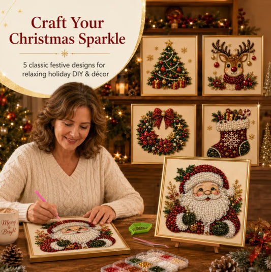 Peinture Diamant à la Perle — Kit DIY Thème Noël / 20×20 cm / Cadre Inclus