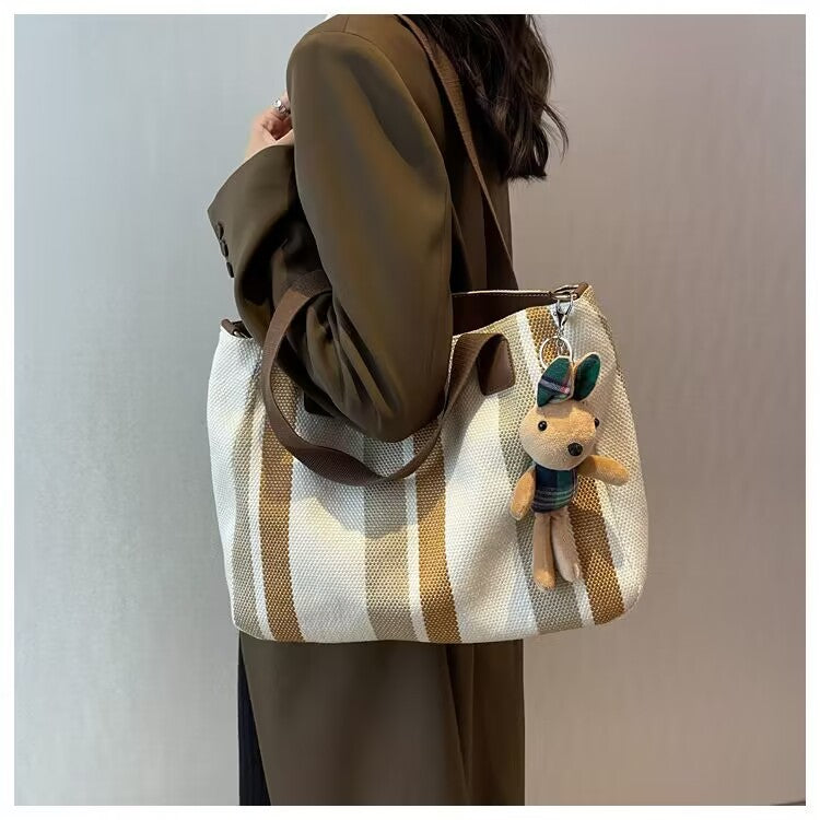 Cabas Femme Grande Capacité en Toile avec Breloque