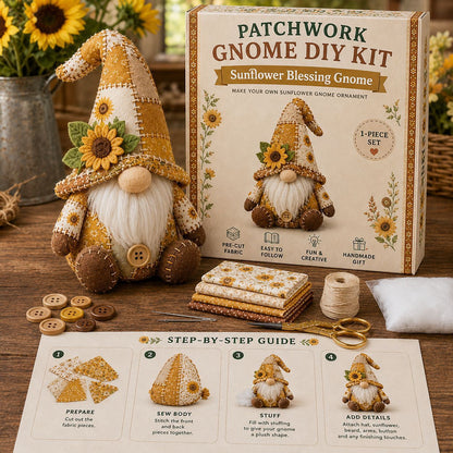 Kit DIY Gnome de Noël en Patchwork — Winter Cabin Gnome / Tissu Pré-Découpé / Guide Inclus