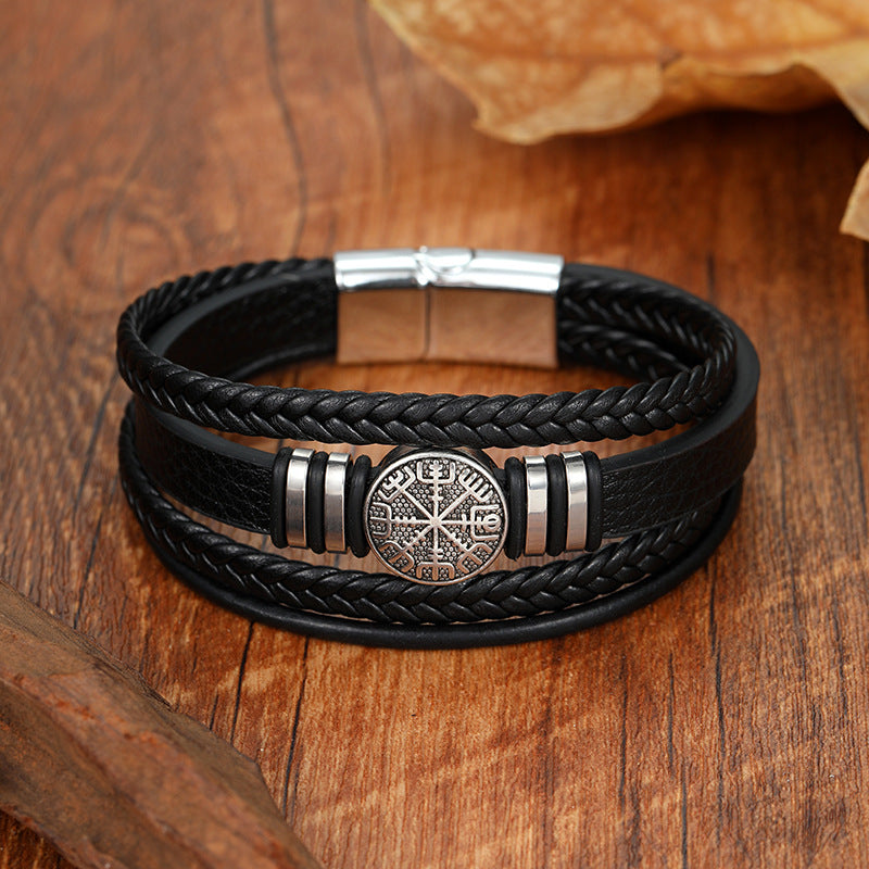 Bracelet Cuir Tressé Boussole