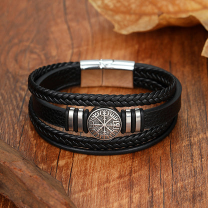Bracelet Cuir Tressé Boussole