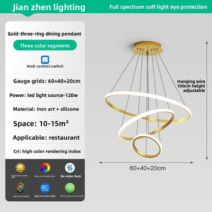 Lustre LED Nordique Triple Anneau 60W avec Télécommande – 3 Finitions