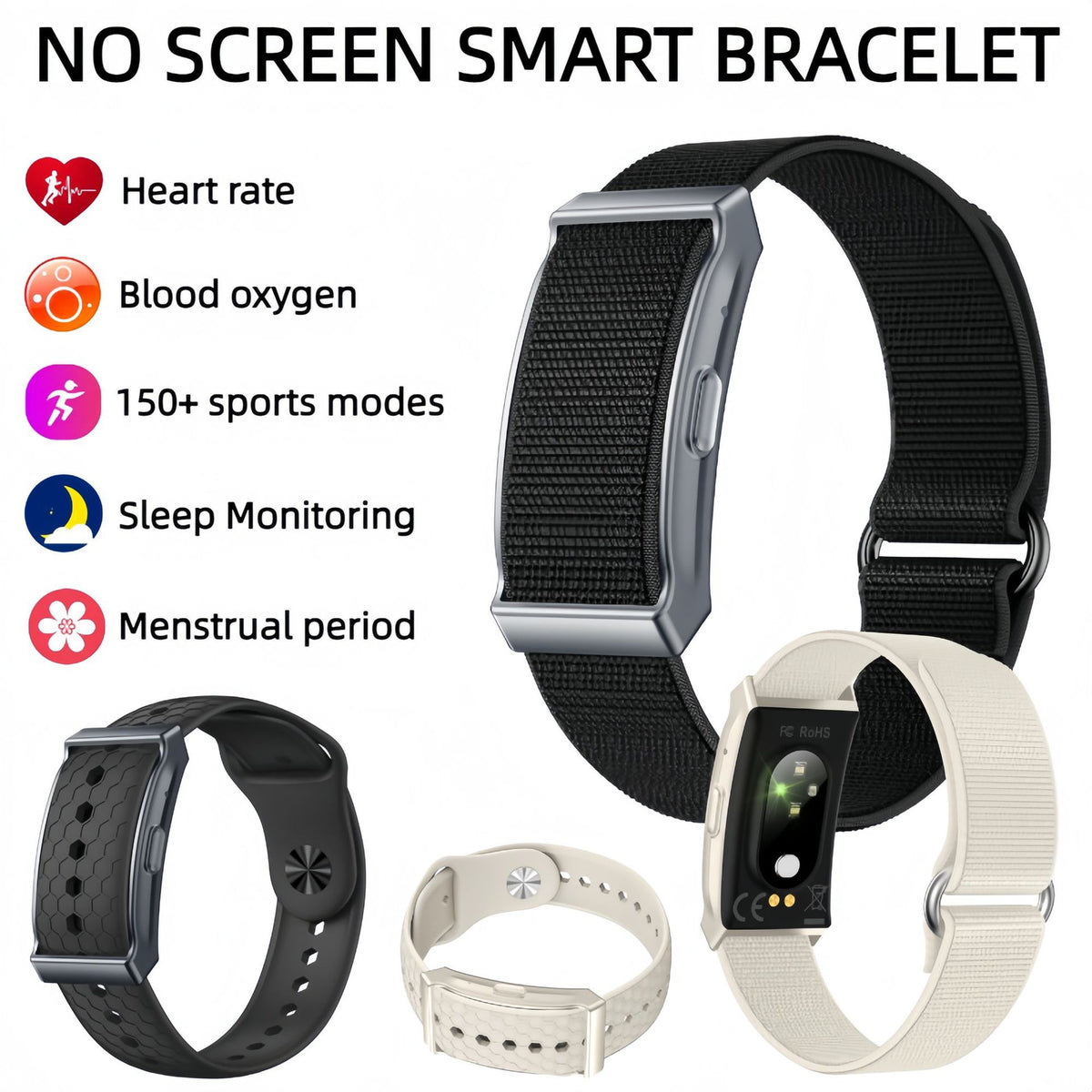 Bracelet Connecté Sans Écran - Suivi Santé & 21 Jours d’Autonomie / 2 Coloris