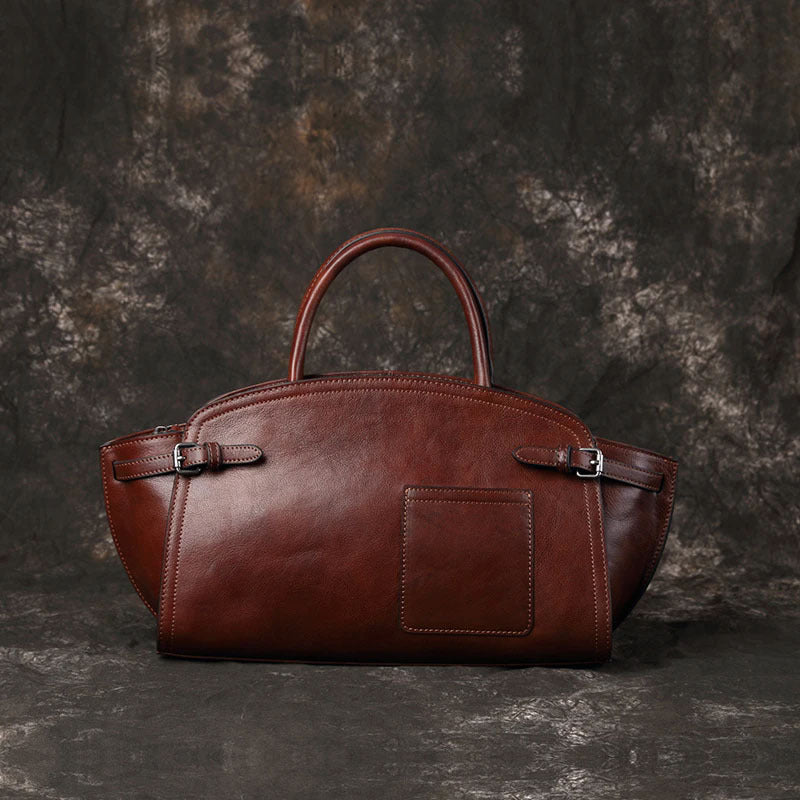 Sac Boston Rétro en Cuir Véritable Vachette