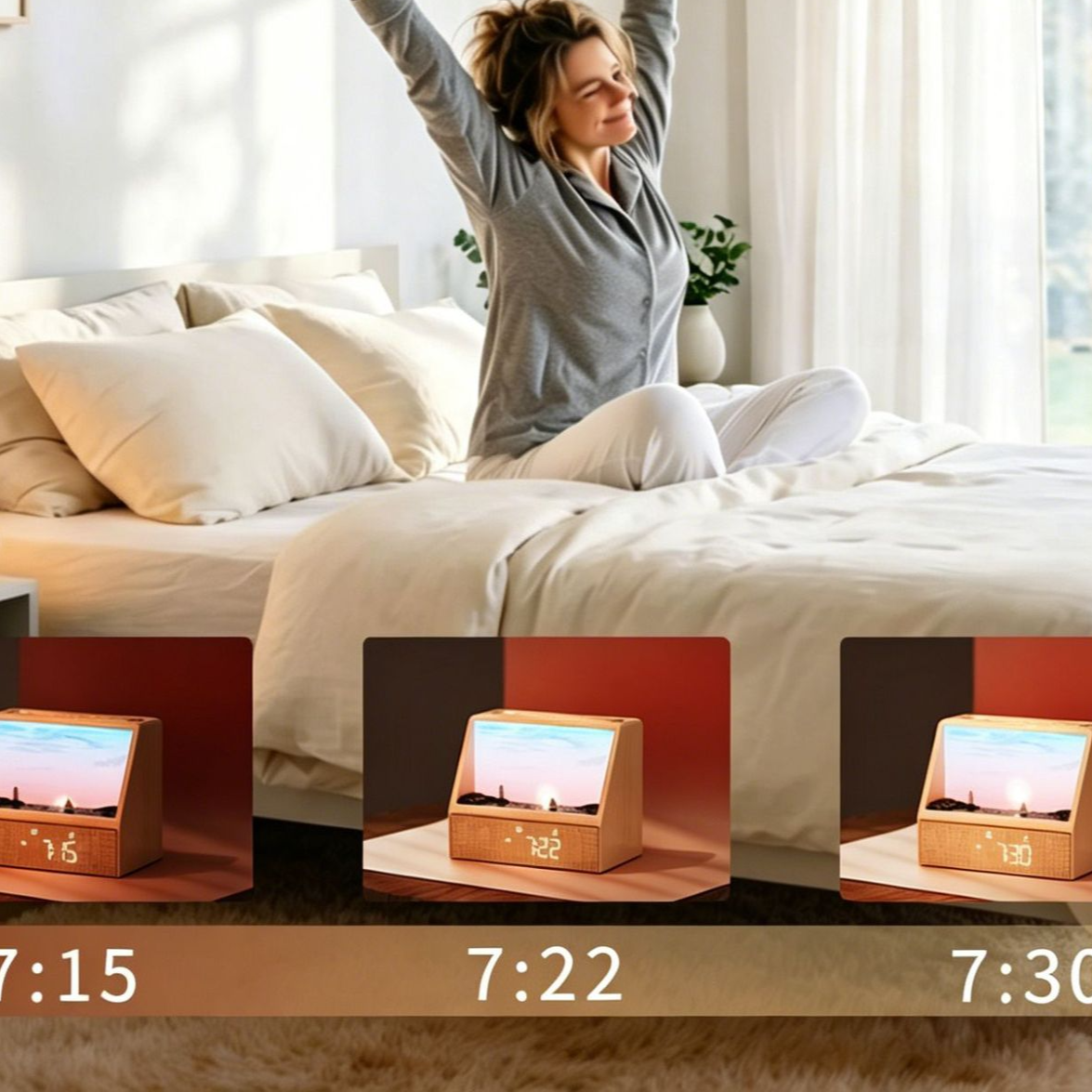 Lampe Réveil Simulateur d’Aurore Diorama 3D — Bluetooth / Bruit Blanc / Horloge LED / USB