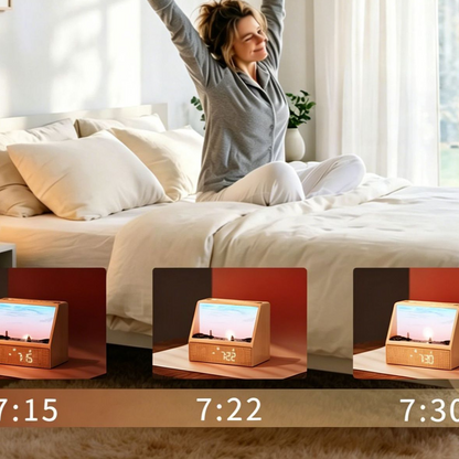 Lampe Réveil Simulateur d’Aurore Diorama 3D — Bluetooth / Bruit Blanc / Horloge LED / USB