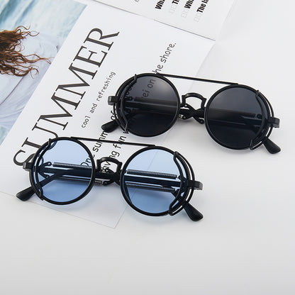 Lunettes de Soleil Rondes Cyberpunk Double Ressort UV400