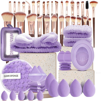 Set Pinceaux Maquillage Professionnel 56 Pièces + Éponge & Houppette — 4 Coloris