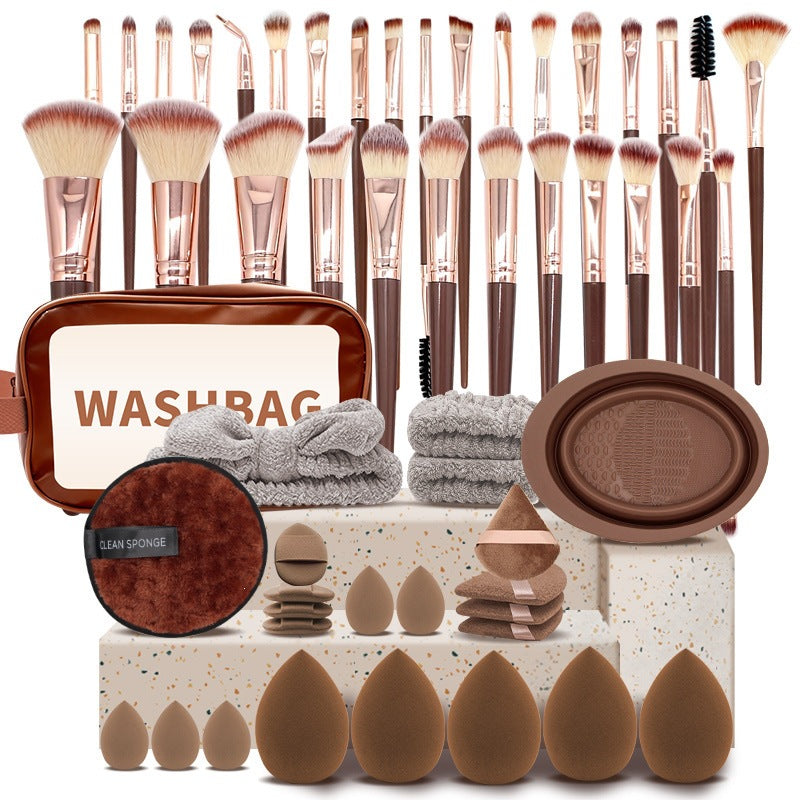 Set Pinceaux Maquillage Professionnel 56 Pièces + Éponge & Houppette — 4 Coloris