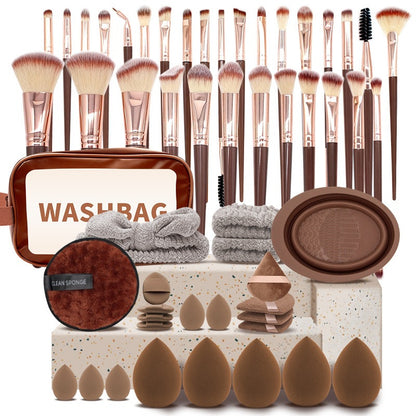 Set Pinceaux Maquillage Professionnel 56 Pièces + Éponge & Houppette — 4 Coloris