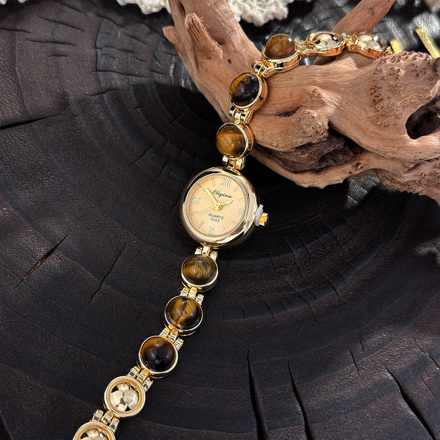 Montre Femme Vintage Quartz Bracelet Pierres Semi-Précieuses
