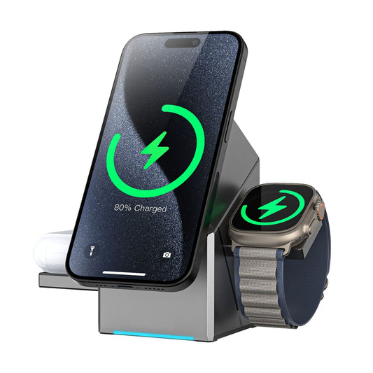 ChargePod Pro – Station de Charge Sans Fil 3-en-1 | 15W Magnétique & Rotatif