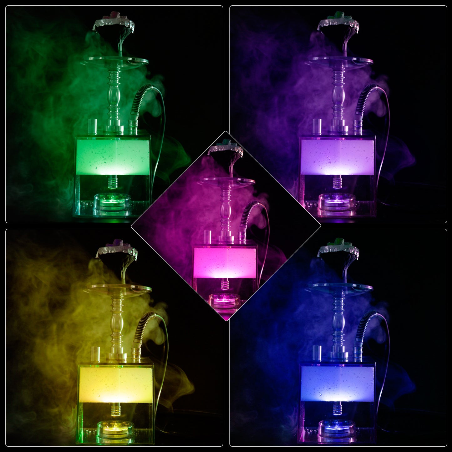 Narguilé Acrylique Double Tuyau Cuir LED Cube