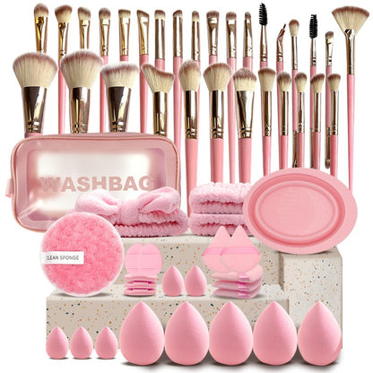 Set Pinceaux Maquillage Professionnel 56 Pièces + Éponge & Houppette — 4 Coloris