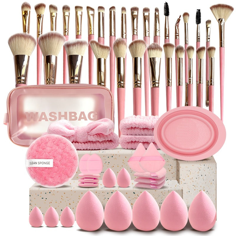 Set Pinceaux Maquillage Professionnel 56 Pièces + Éponge & Houppette — 4 Coloris