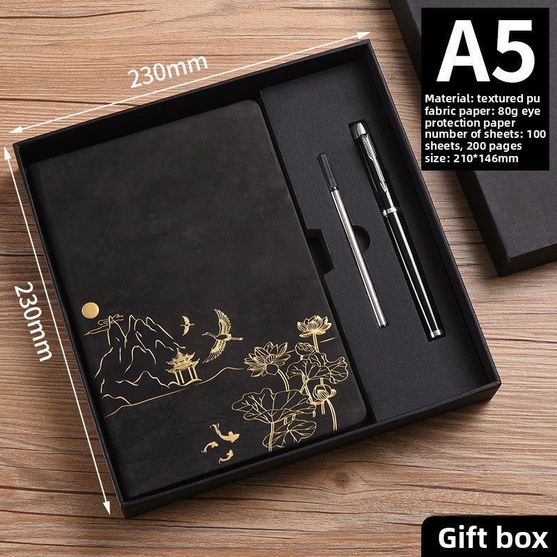 Coffret Carnet A5 en Simili Cuir avec Dorure