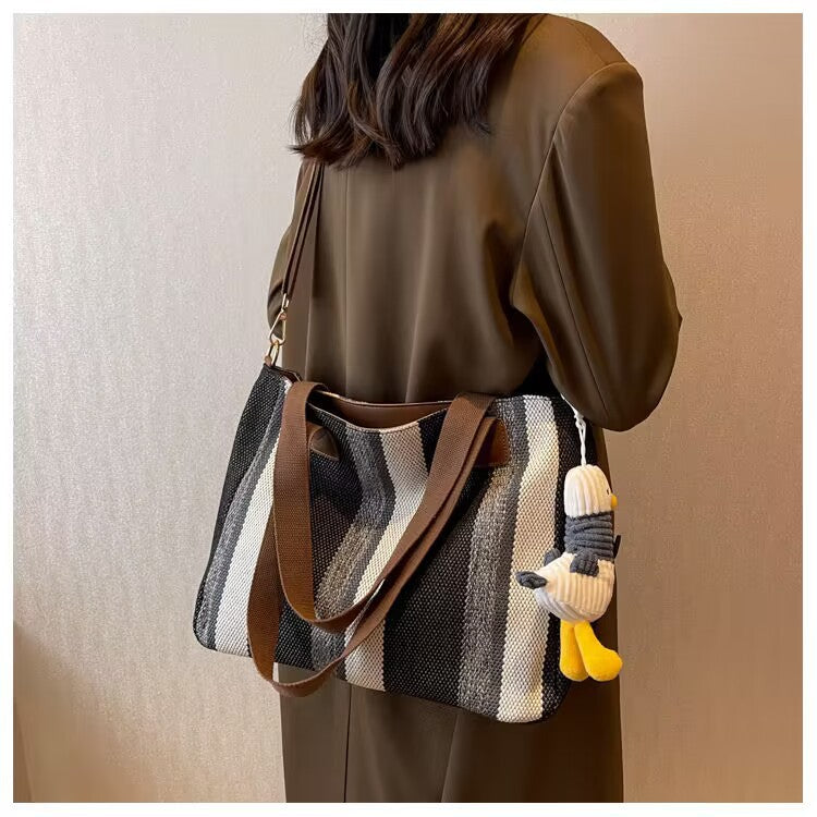 Cabas Femme Grande Capacité en Toile avec Breloque