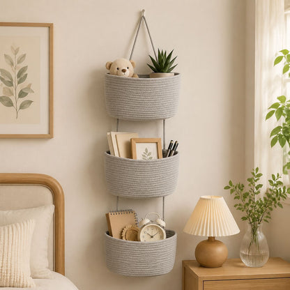 Panier Mural 3 Niveaux Corde Coton XXL — 4 Coloris