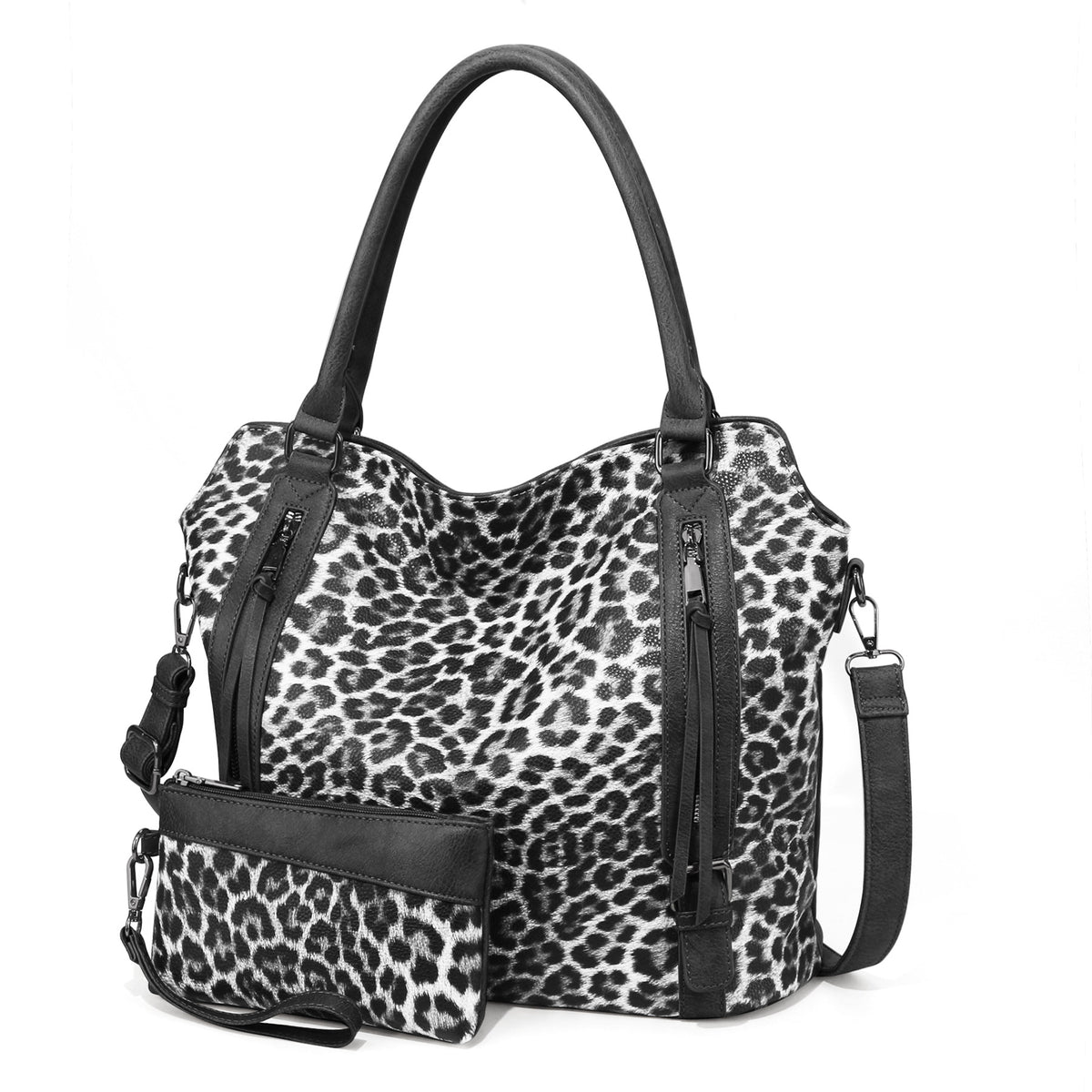 Tote Bag PU Carreaux & Léopard — 4 Coloris
