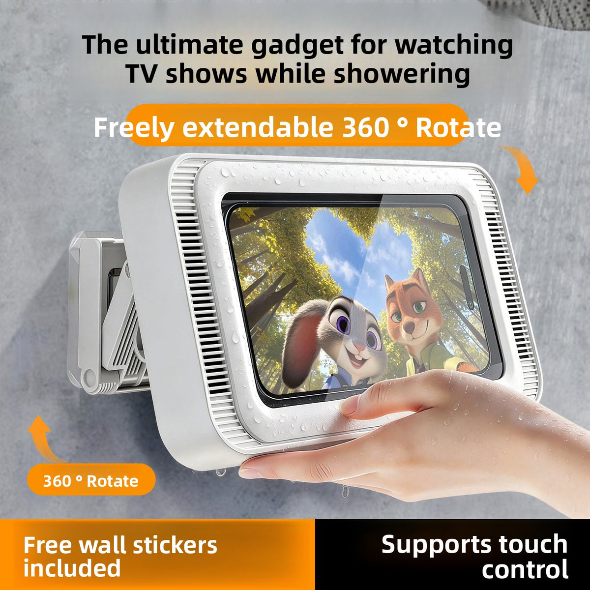 Support Téléphone Étanche pour Douche -Tactile & Rotation 360°