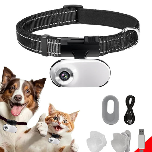 Caméra HD pour Collier Animal de Compagnie — Angle Réglable 360° / 1080P / Noir ou Blanc