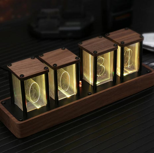 TimeLux Pro – Réveil LED RGB Connecté WiFi | 8 Modes, Contrôle App & Design Noyer