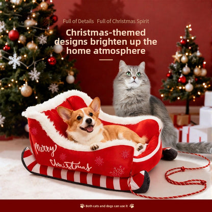 Corbeille Festive en Peluche pour Chien & Chat — Traîneau Noël / Chaleur & Confort / M & L