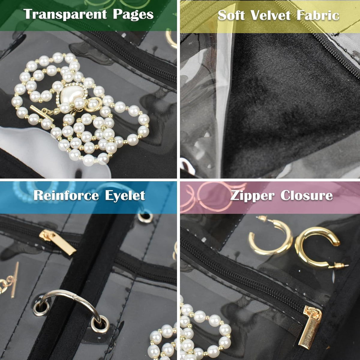 Trousse Rangement Bijoux PVC Transparent & Velours — Multi-Compartiments