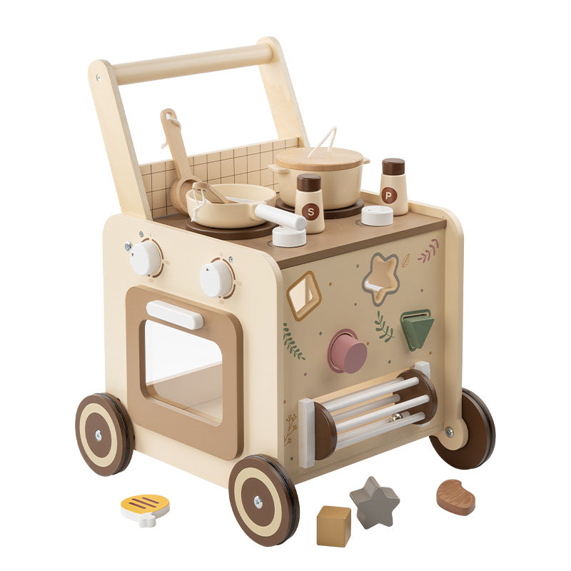 Houten Loopwagen met Kralen — Multispeelwagentje 0-3 jaar