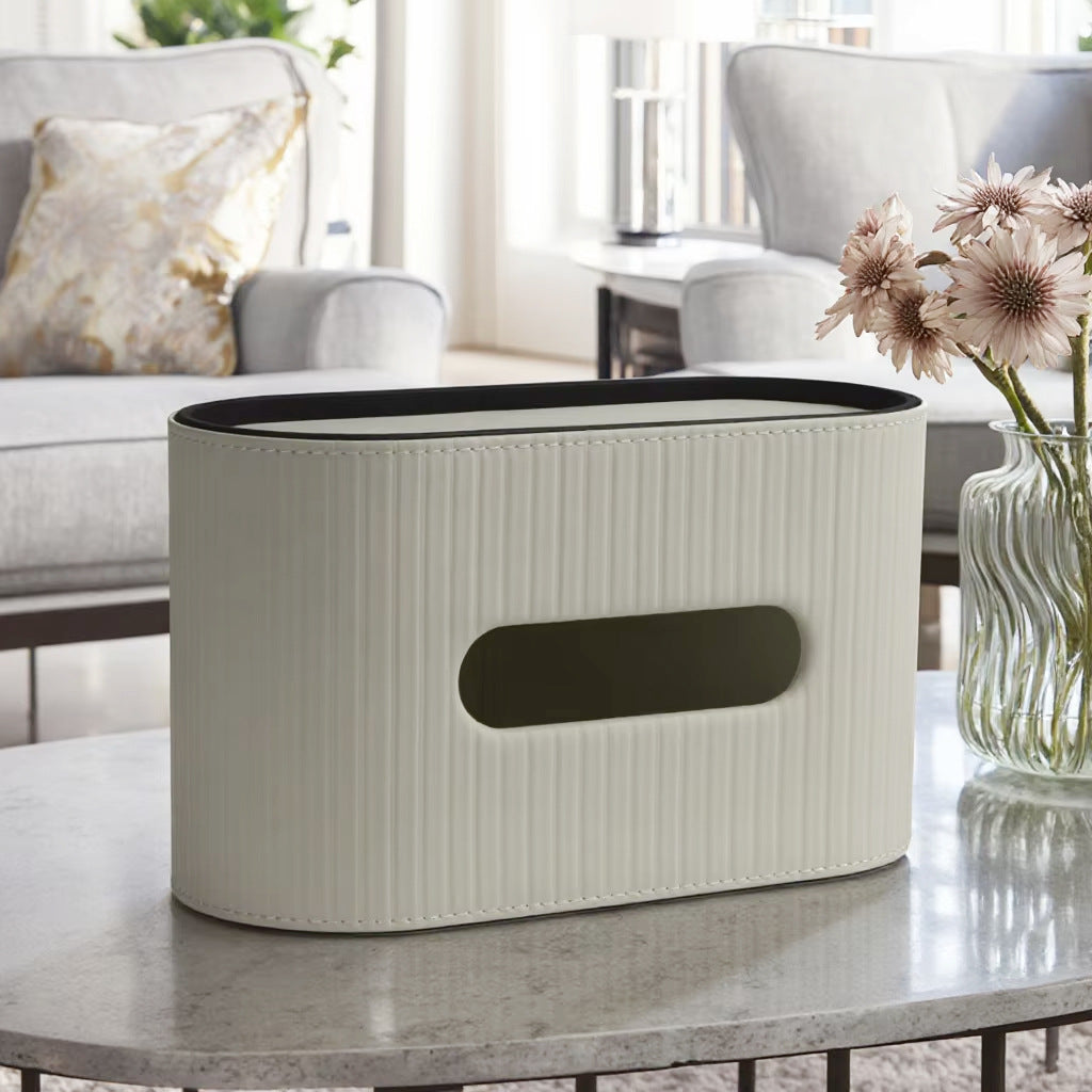 Boîte à Mouchoirs Cuir Ovale avec Range-Télécommande