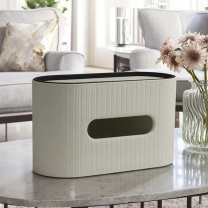 Boîte à Mouchoirs Cuir Ovale avec Range-Télécommande