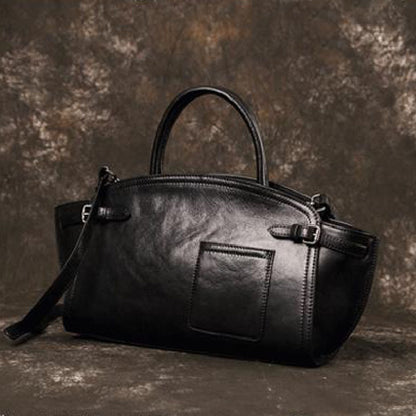 Sac Boston Rétro en Cuir Véritable Vachette