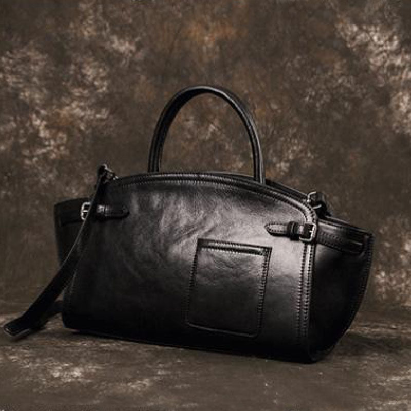 Sac Boston Rétro en Cuir Véritable Vachette
